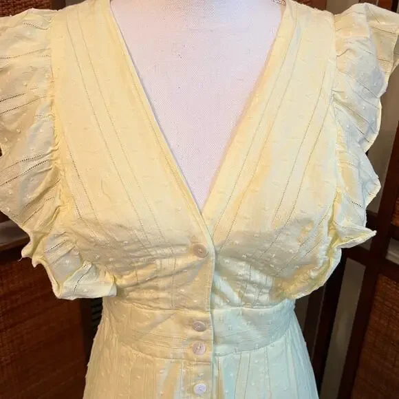 Lulu’s Dreaming of You Yellow Dress Ruffled Size Medium Flutter Sleeves - Picture 2 of 9